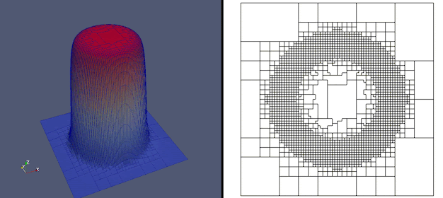 An animation of an adaptive polygonal mesh tracking an expanding layer